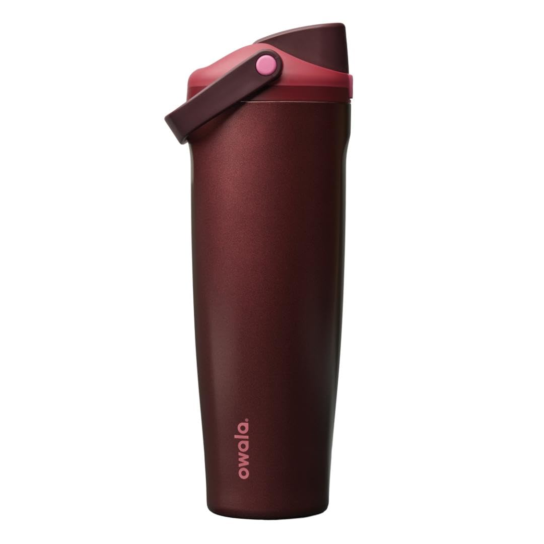 Owala FreeSip Sway Insulated Stainless Steel Water Bottle with Two-Way Spout, Built-In Straw and Bucket Handle, Made for Travel, School, and Sports, 30oz, BPA Free, Leak Proof, Black Cherry