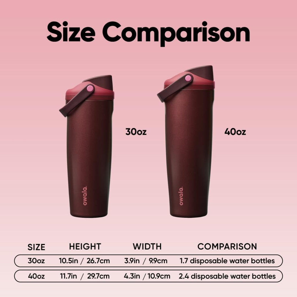 Owala FreeSip Sway Insulated Stainless Steel Water Bottle with Two-Way Spout, Built-In Straw and Bucket Handle, Made for Travel, School, and Sports, 30oz, BPA Free, Leak Proof, Black Cherry