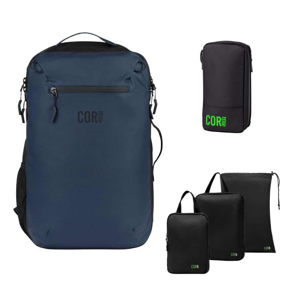 Carry On Travel Backpack Bundle | Island Hopper Travel Backpack with Toiletry Bag and Compression Packing Cube Set