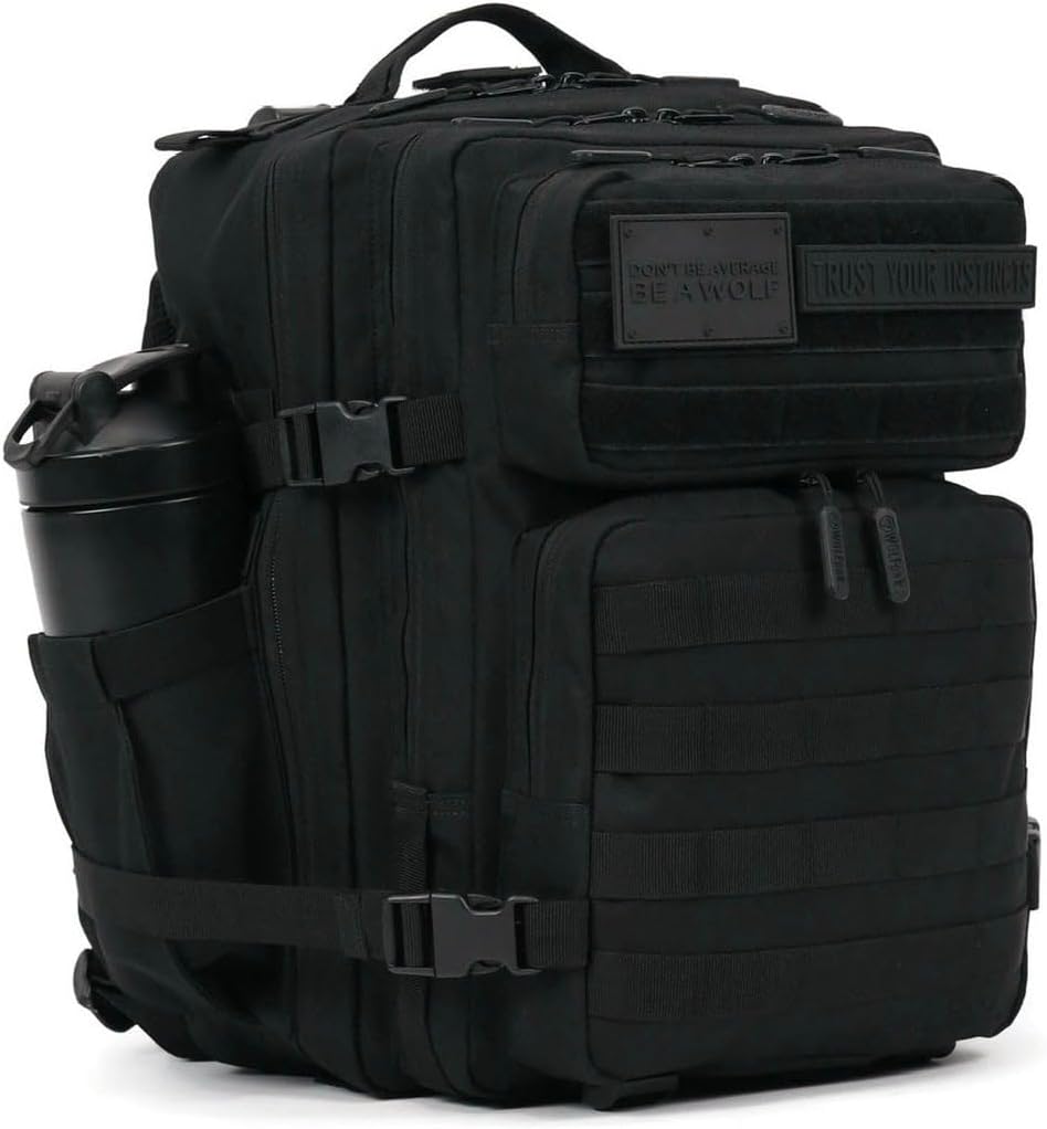 WOLFpak 25L Athletic Gym Backpack - Durable 1000D Waterproof Oxford Material with MOLLE Webbing, Laptop Pocket & Dual Cup Holders, Durable Fitness/Travel/Military Daypack (Nightshade Edition)