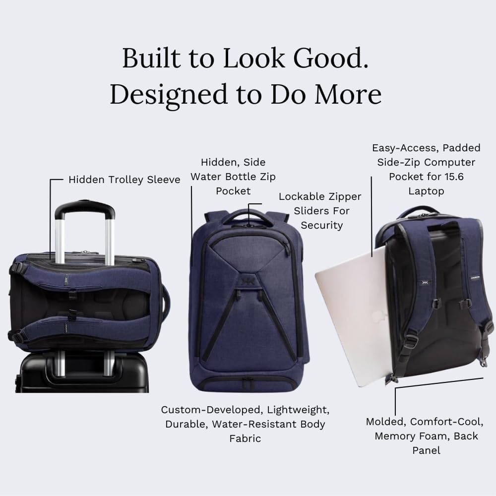 Knack Series 1 Laptop Backpack Fits up to 15 Inch - Knack Bags Carry-On Backpack, TSA Approved, Expandable Travel Backpacks With 3 Day Outfit Capacity (Dark Blue, Medium)