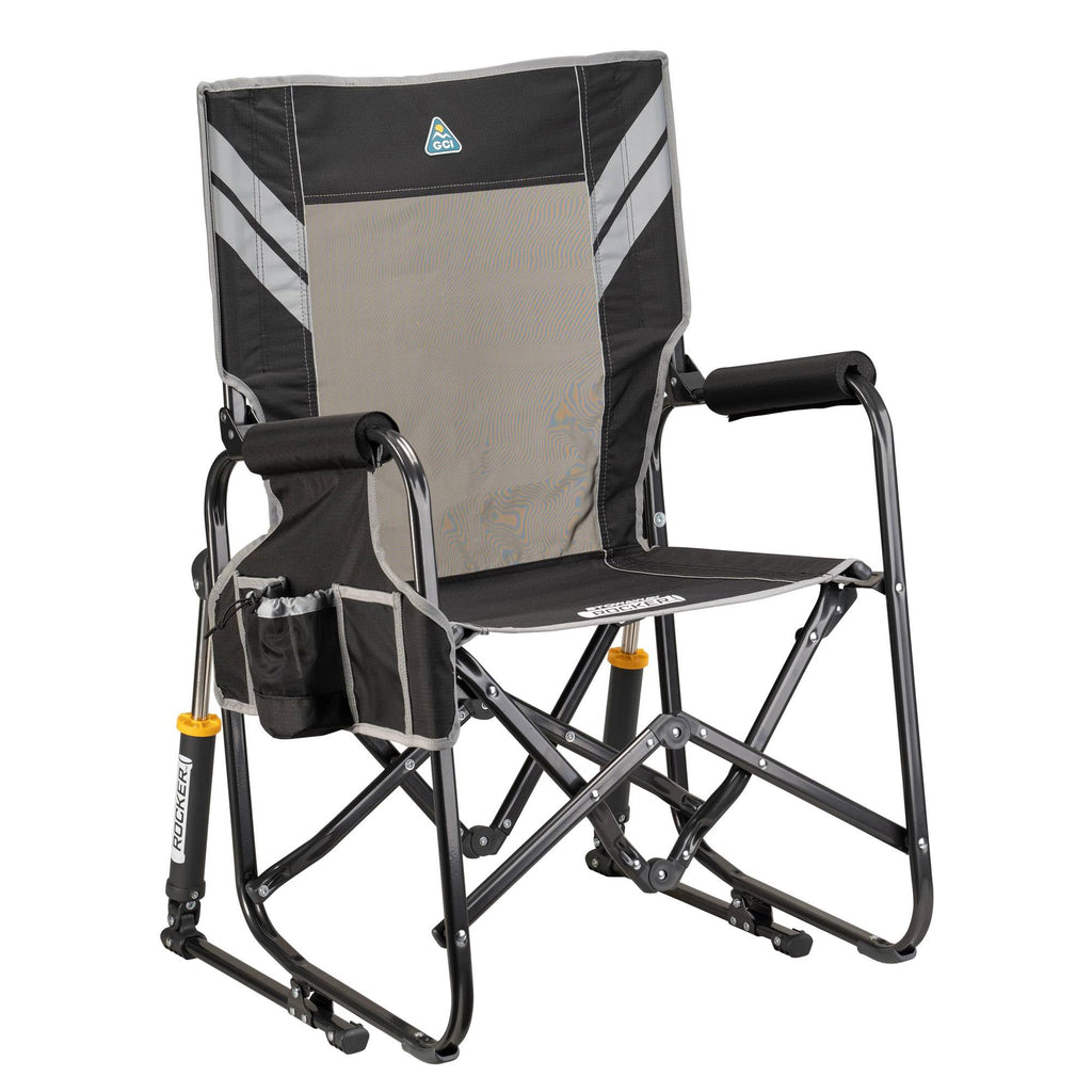 GCI Outdoor Freestyle Rocker Camping Chair | Portable Folding Rocking Chair with Solid, Durable Armrests, Drink Holder & Comfortable Backrest — Indigo Blue