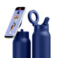 Ringo PRO Water Bottle with Magnetic Phone Mount & Sip Straw Lid - Insulated Stainless Steel Bottle for Workouts, Content Creation, Navigation & Facetime on the Go, 12Hrs Hot/24Hrs Cold Black-24oz