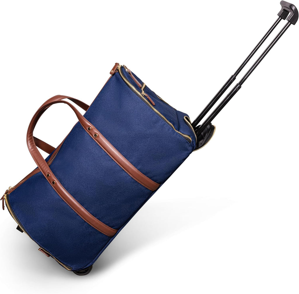 Convertible Rolling Duffel Carry On - Kendall Country Garment Weekender Bag with Wheels and Handle Shoe Pouch Convertible Garment Bag for Travel Midnight Blue, 20 inch